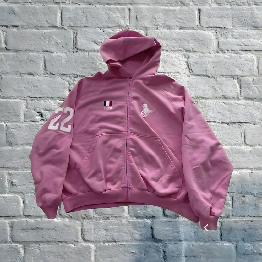 Balenciaga — Pink Equestrian Flag Logo Zip Hoodie