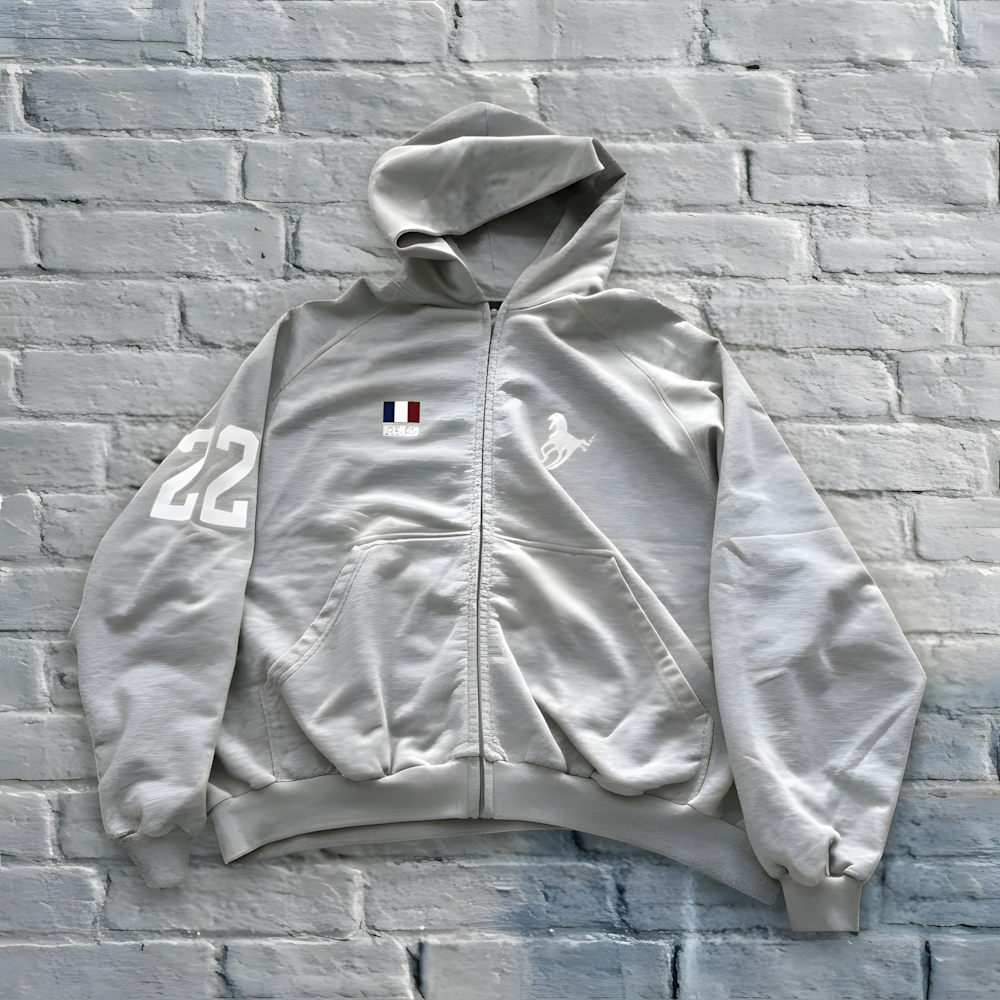 Balenciaga — Gray Equestrian Flag Logo Zip Hoodie