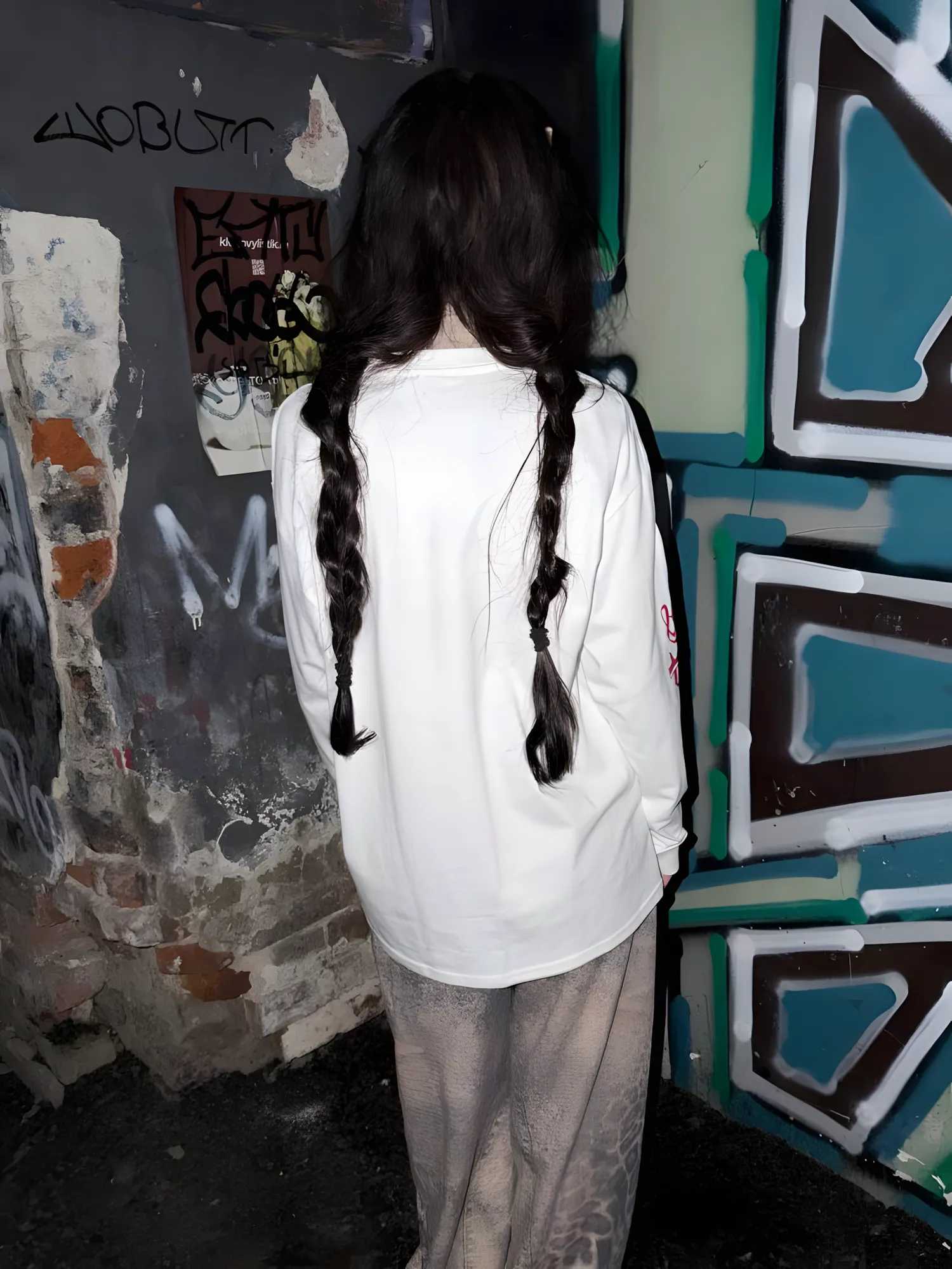 Spder 555555 — White Longsleeve Red Gothic Logo